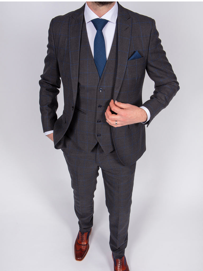 Suit Hire Belfast Bangor Newtownards Check Grey FOCUS Menswear