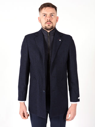 navy blue overcoat