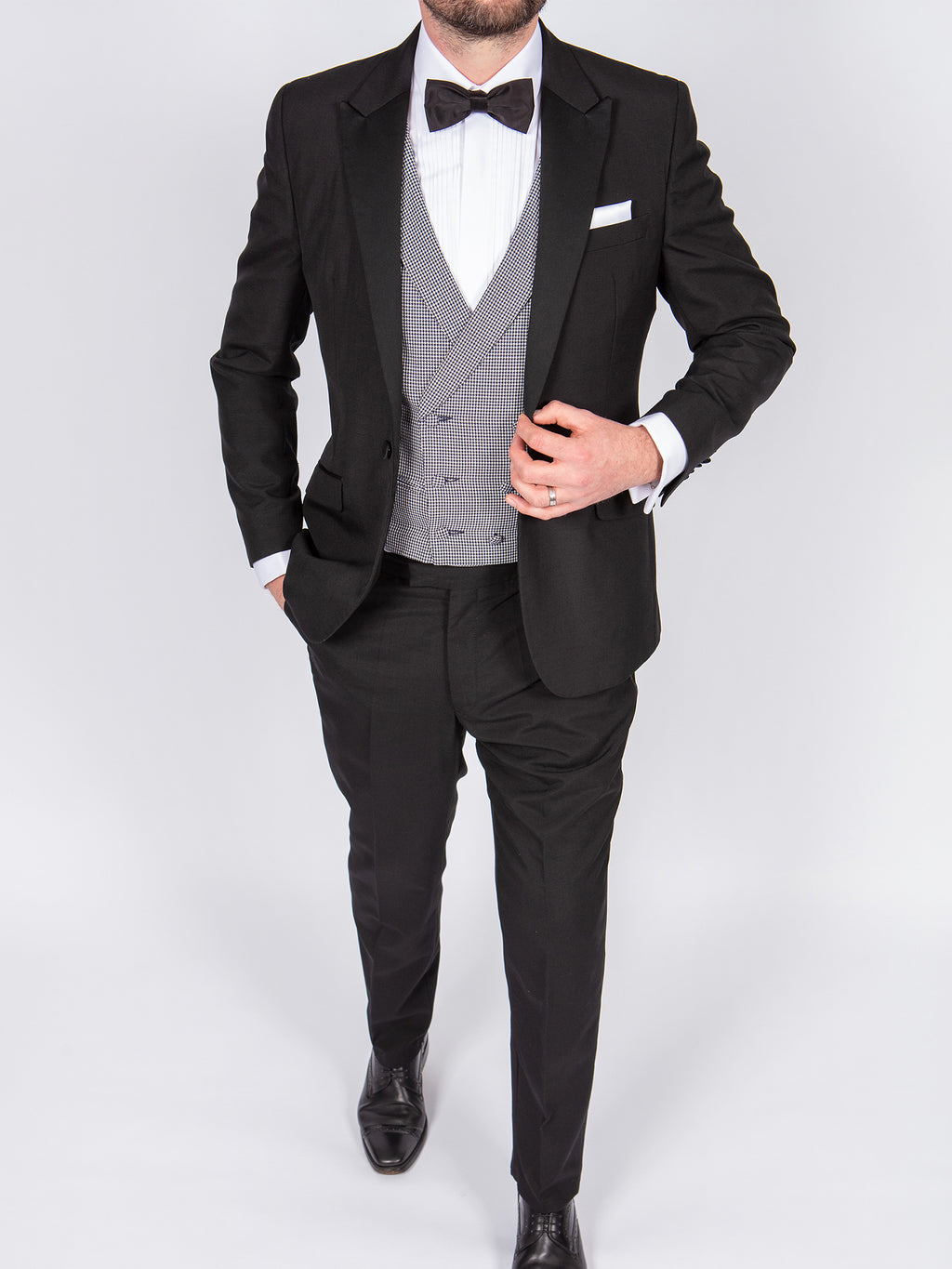 Brand Q Men's Black Solid Tuxedo Vest Set - With Bow Tie & Hankie - Sizes XS To 6XL