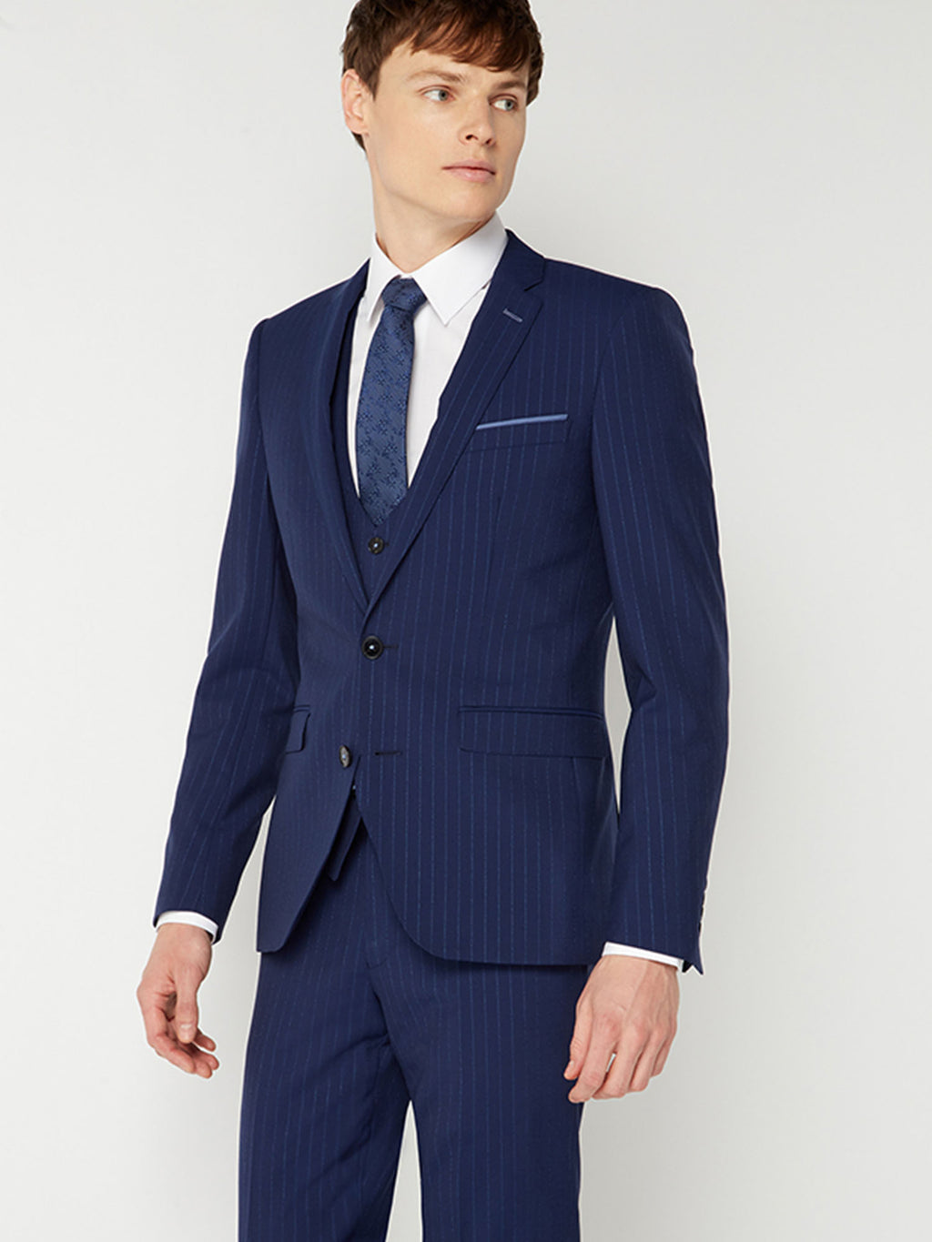 Tapered Navy Pinstripe Suit