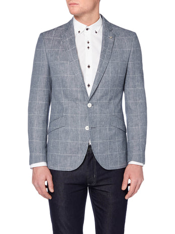 A blue checked linen blend blazer from Remus Uomo