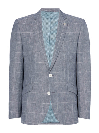 A blue checked linen blend blazer from Remus Uomo