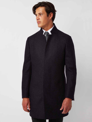 grey & navy check wool mix mens coats