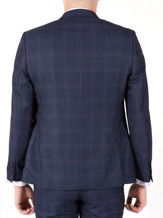 blue red check suit