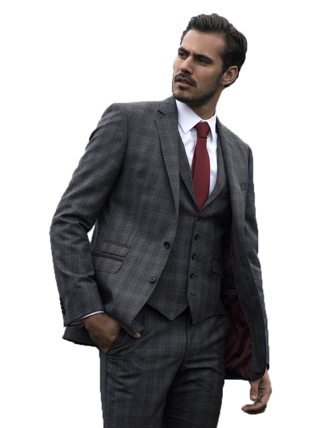grey burgundy check magee 3 piece suit