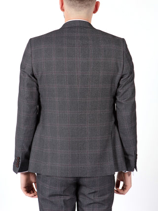 grey red check suit