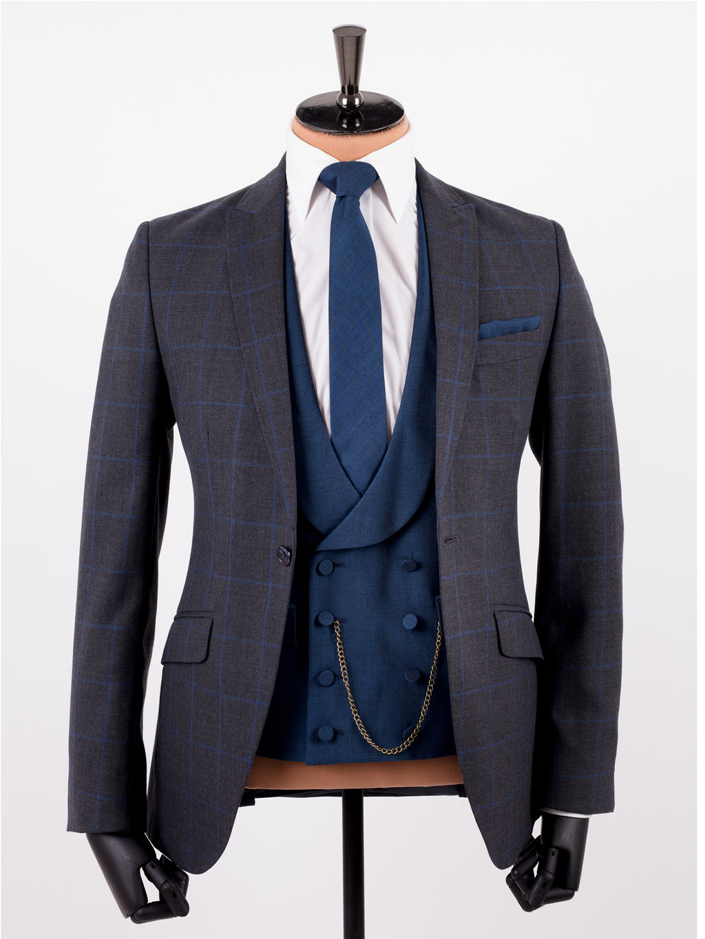 Grey Blue Windsor Check Wedding Suit