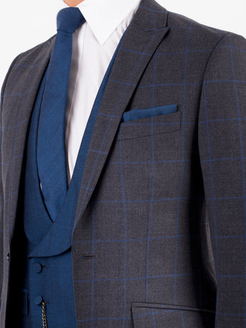 Grey Blue Windsor Check Wedding Suit