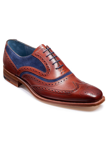 barker shoes rosewood & navy suede wingtip brogue shoe
