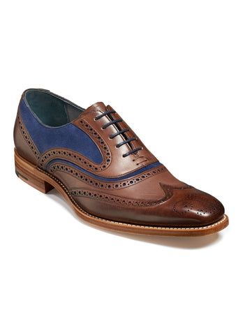 mcclean brown hand painted & navy suede wingtip shoe